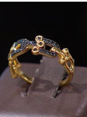 Rarities Carol Brodie GENUINE  1/5ctw BLACK Diamond Horseshoe Link Ring  7 NWT